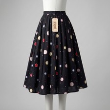 Vintage 1960s Newport Sportswear Toronto Black Polka Dot Full Flare Skirt 24"