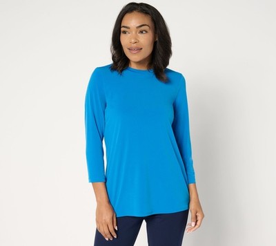 Susan Graver Modern Essentials Regular Liquid Knit Crew Neck Top Simply Blue M N