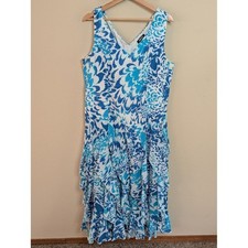 Metrostyle Blue Floral Tiered Ruffle Dress Size 16