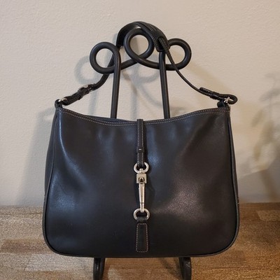 Coach Vintage Black Leather Hampton Clip Hobo Shoulder Bag Handbag
