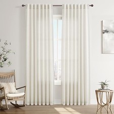 Back Tab Rod Pocket Linen Curtains 90 52"W x 90"L Pack of 2 Beige White