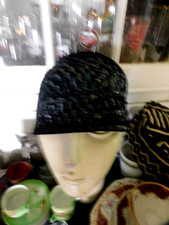 2 fabulous cloche sequins flapper hats black w dark blue and off white .
