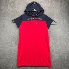 Tommy Hilfiger Hooded T Shirt Dress Red Navy Blue Short Sleeve Size M