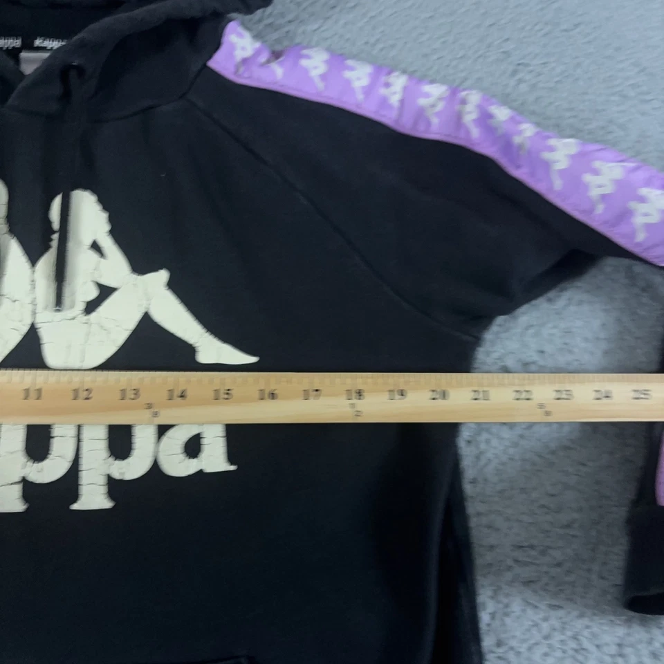 Kappa Hoodie Mens Medium Black Purple Sweatshirt Graphic Striped Pullover Jumper - Image 4 of 4
