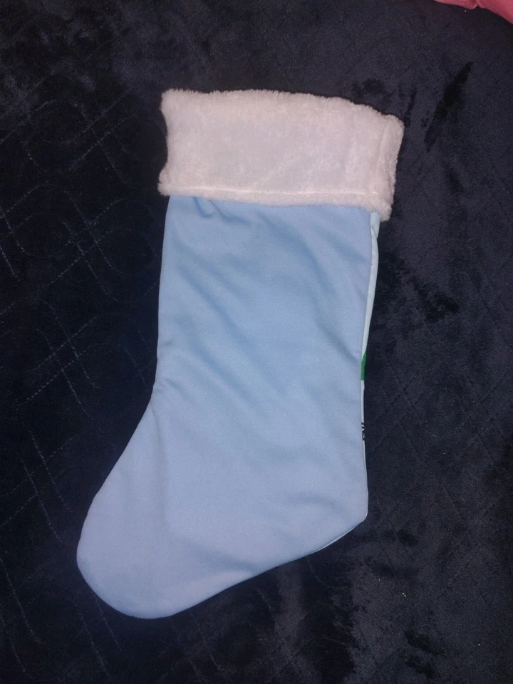 РЕДКИЕ рождественские чулки Peanuts Snoopy 18 дюймов Lt синий атлас, белая пушистая отделка - Изображение 2 из 4