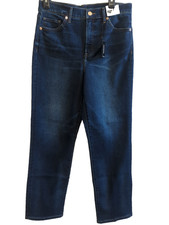 Express Straight Ankle Jean Women 8Long Blue Medium Wash High Rise Stretch Denim