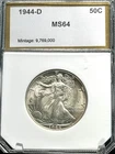 1944 D  Walking Liberty Half Dollar PCI MS 64 Brilliant