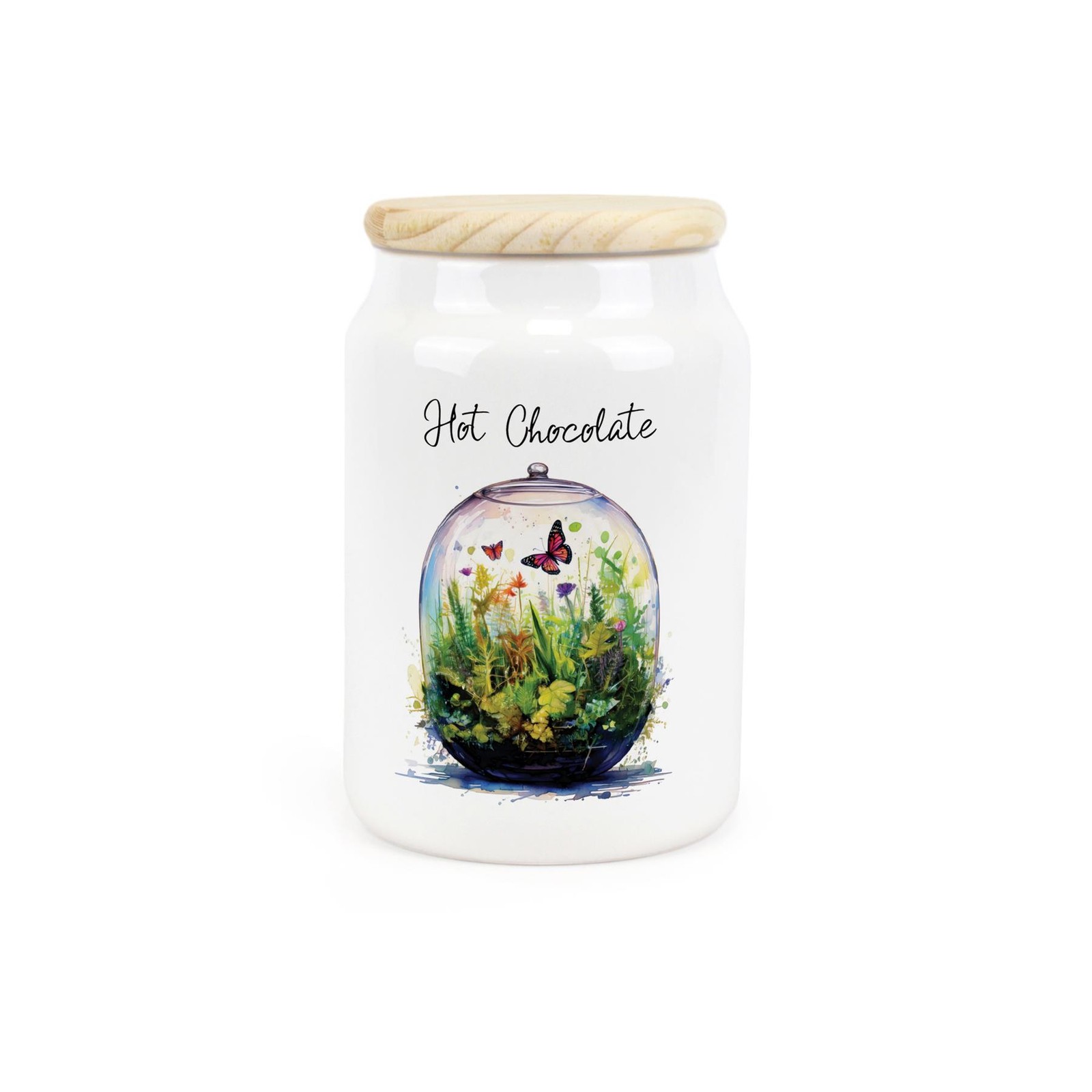 Plant Terrarium Hot Chocolate Canister - Botanical Ceramic Kitchen Storage Gift