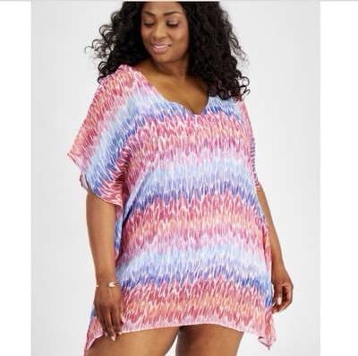 Becca Joshua Tree Flutter-Sleeve Tunic Cover-Up, Multi, Plus Sz 0X (14-16), $98