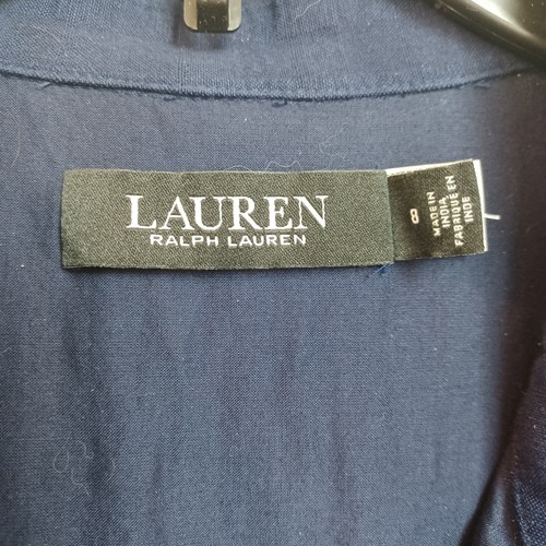 Ralph Lauren Dress Black Label Womens 8 Navy Blue Cotton Tiered Seersucker - Picture 4 of 7