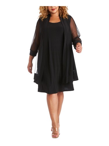 R&M RICHARDS WOMAN Womens Black 3/4 Sleeve Open Front Cardigan Plus 3X