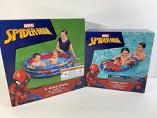SEALED- Marvel Spiderman 3 Ring Inflatable Kids Pool  Jr. Raft Bundle