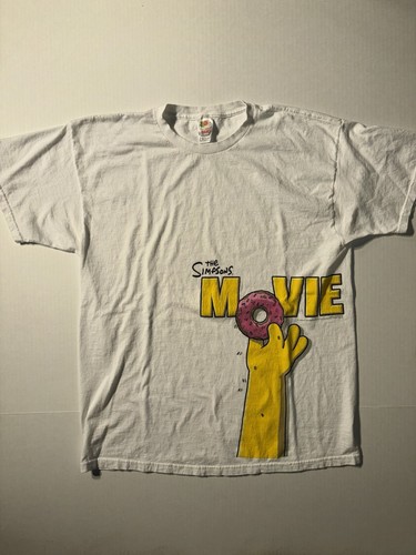 Vtg The Simpson Movie Promo T-shirt XL Homer Bart Donut Y2K Cartoon White - Picture 1 of 7