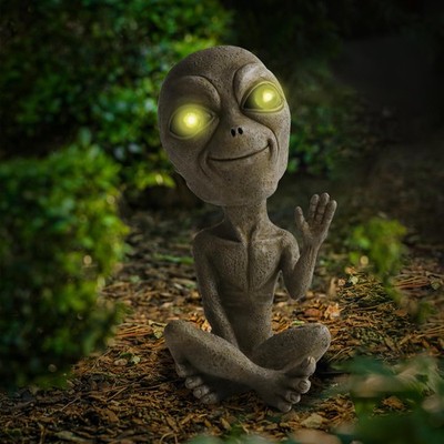Solar Light UFO Extraterrestrial Garden Alien Statues Figurine for Indoor Out...