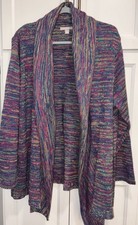 Woman Within Cozy Multicolored Open Front Knit Cardigan Sweater Plus Sz 22/24 1X