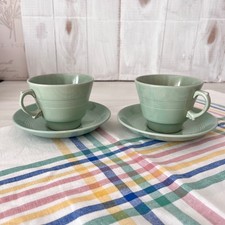 Vintage Wood's Ware Beryl Breakfast Cups & Saucers x2 .  Large 300ml Utility