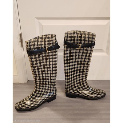 Lauren Ralph Lauren Rossalyn II Houndstooth Rain Boots Black Cream Womens 7