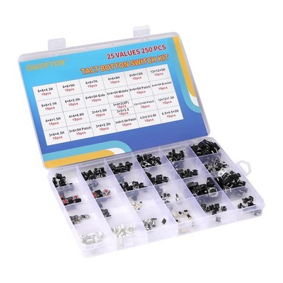 250Pcs Tactile Push Button Switch Kit, 25 Values SMD Micro Momentary Tactile ...