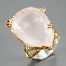 Handmade 38 ct Natural Rose Quartz Ring 925 Sterling Silver Size 7 /R434399