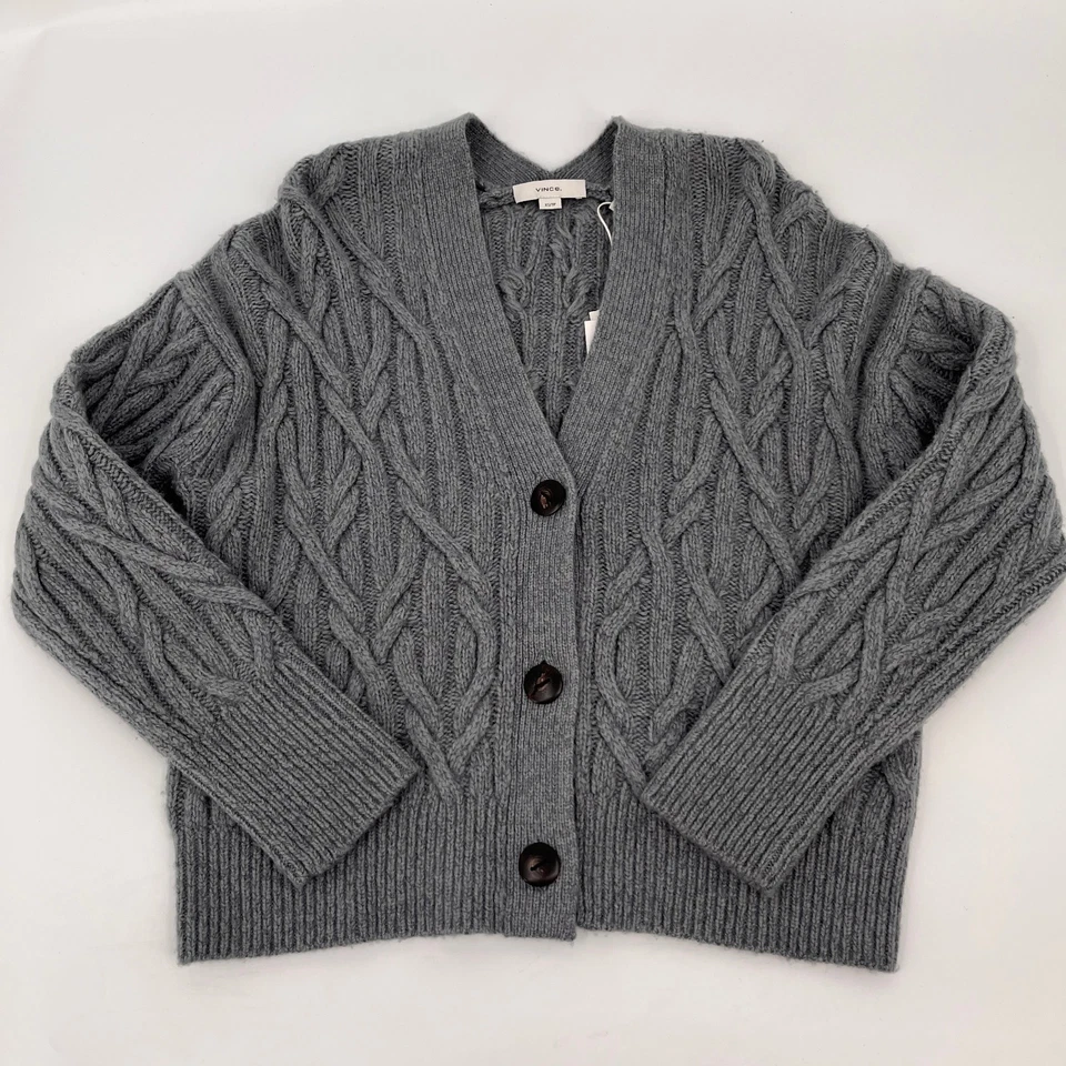 Cárdigan Vince Tejido con Cable Entrelazado Talla XS Lana Merino Cachemira Suéter Foto 3 de 4
