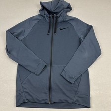 Nike Jacket Men Medium Blue Solid Full Zip Training Hoodie Pockets 860465-471 M