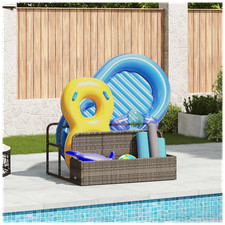 Poolside Float Storage Grey 110x100x57cm PE Rattan Powder-Coated Steel Organizer