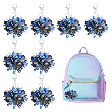 20 Pcs Pom Pom Keychain Cheerleading Gift Charm Keyring, Blue/Silver Tone