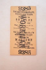 Railway Workman Ticket Harton Coal Co. Marsden to Shields 3rd