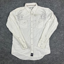 Rock 47 by Wrangler Shirt Mens Size L White Embroidered Western Snap Button