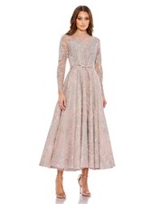 MAC DUGGAL 20337 Embellished Bow Belt Illusion Long Sleeve A Line Dress 24 NEW