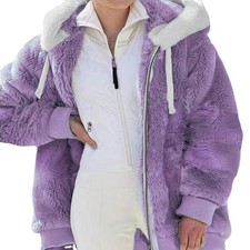 Women's Winter Loose Plush Fuzzy Zipper Hooded Jacket