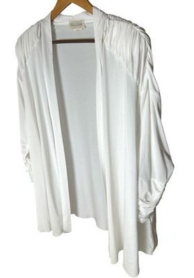 VTG Oscar De La Renta Ruched Shoulders & Cuffs Open Cardigan Size M White Jersey