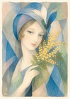 Tableau création originale style Marie Laurencin – Jeune femme au mimosas