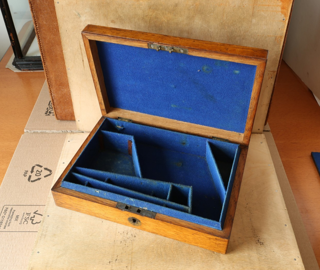 Antique Oak Pistol Case Webley MKII or Similar Revolver Powder Flask Eley Colt