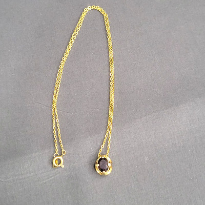 Womens Dark Red Glass Pendant Necklace Prong Set Delicate Cable Chain 15 inches