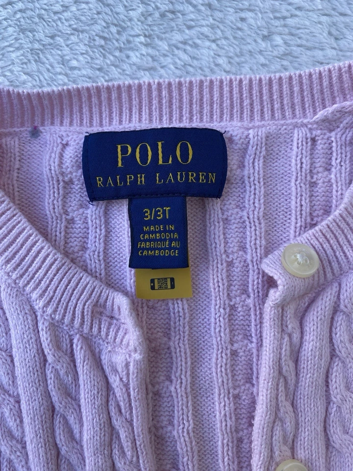 POLO Ralph Lauren Niñas (3T) Rosa Cable Tejido Cárdigan Suéter Niño Pequeño Foto 3 de 4