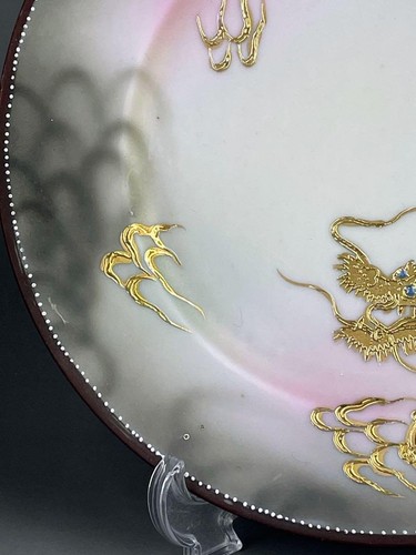 Old Nippon Dragon Trio – Gold Painted Teacup, Saucer & Plate with Jewel Eyes - Picture 13 of 18