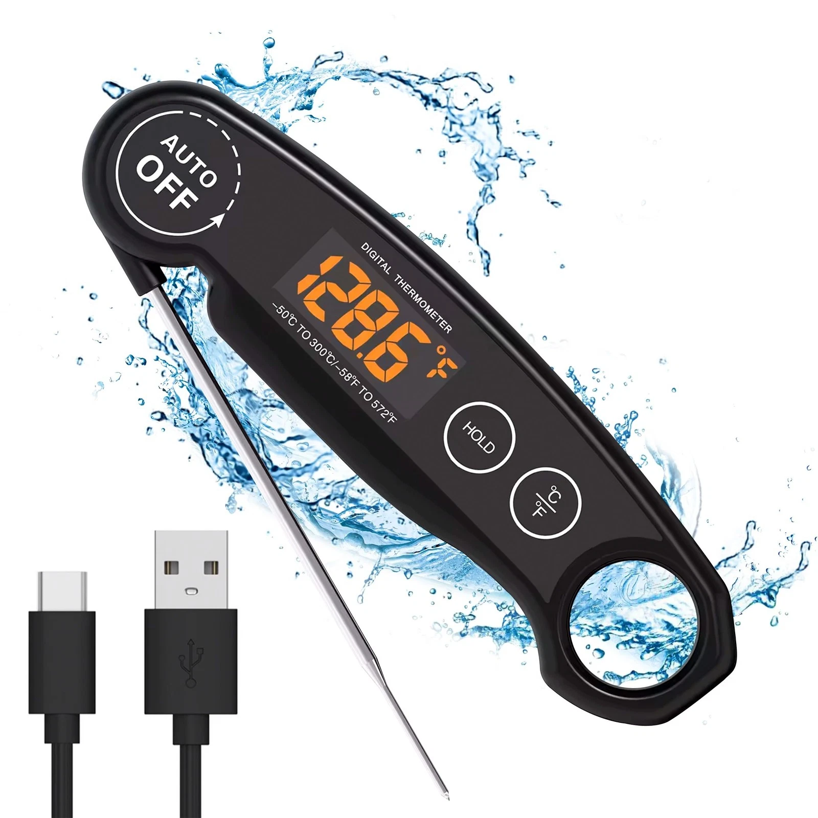 Instant Read Food Thermometer Rechargeable Meat Thermometer Digital Kitchen T...