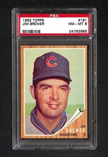 Jim Brewer 1962 Topps Green Tint #191 PSA 8