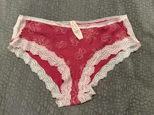 Victoria Secret Panties Hiphugger Larger Red VS Logo Lace Trim Yoga NWT