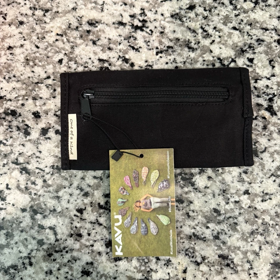 KAVU Mondo Spender Tri-fold Wallet Clutch Black Canvas One Size Travel Organizer - Imagem 2 de 4