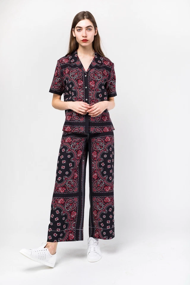 Calça Alexander Wang de seda bandana estampa paisley perna larga tamanho 4