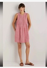 Quince Red/White Gingham Linen Shift Dress Button Front Pockets Sz M
