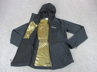 Columbia Jacket Women Medium Black Gold Omni Heat Infinity Softshell Hooded Coat