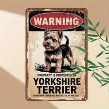 Flat,Vintage Yorkshire Terrier Guard Dog Warning Tin Metal Signs Home D cor 8x12