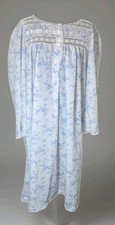 Vintage Prairie Nightgown Womens L Blue Floral Lace Cottagecore Granny Gown