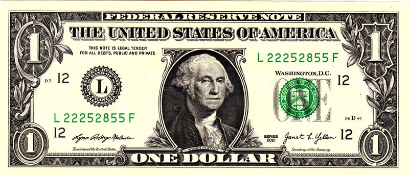 $1 2021 Fancy Serial  Uncirulated CU L22252855F