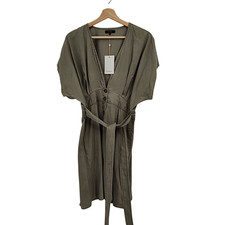 Quince Women Vintage Wash Tencel Button Front Dress Olive Basic Sleeved M