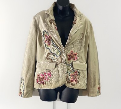 Ebene by Patrick Assuline Women 4 Jacket Coat Embellished Floral Art CottageCore