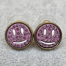 BETSEY JOHNSON Crystal Rhinestone Pink Smiley Face Pierced Earrings